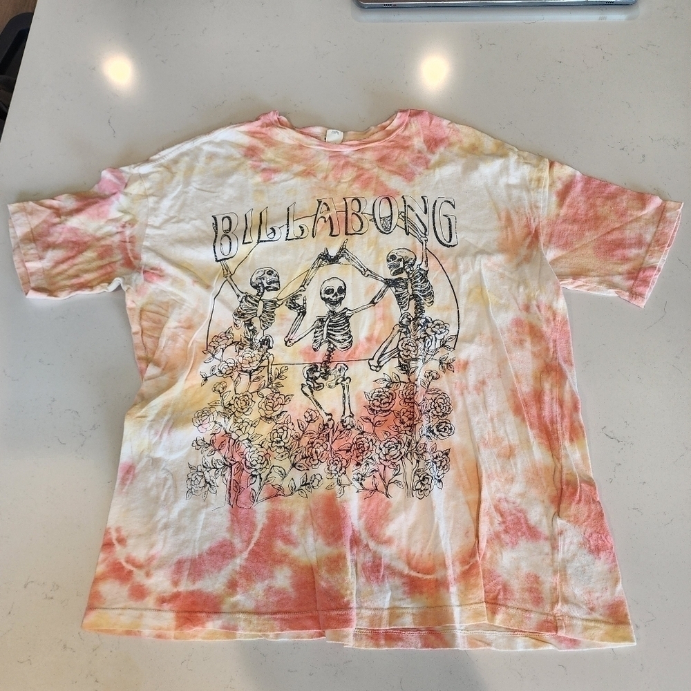 Buckle Tie Dye Billabong Skeleton oversized T-Shirt Tee Women's XS Coral Orange